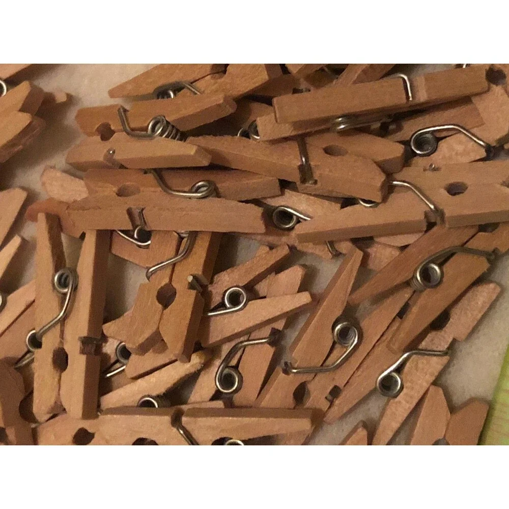 200 Mini Spring Clothes Pins Wood For Crafts Dollhouses Photo Paper 1